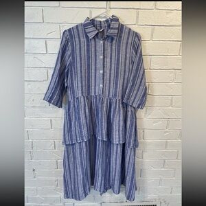 Ava & Lu Linen Blue Striped Peplum Dress womens M